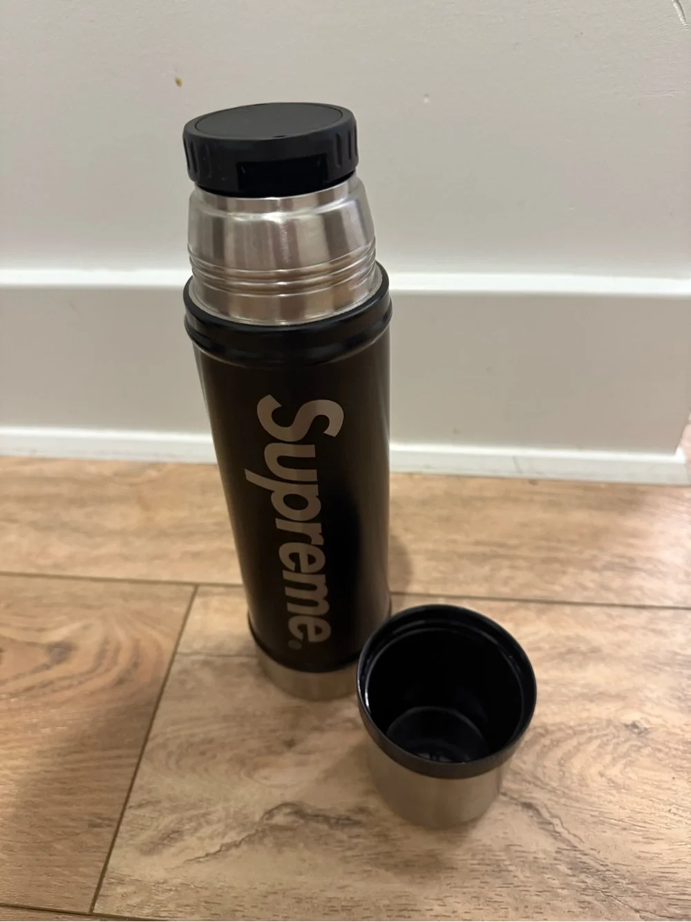 Supreme Black and Silver Insulated Thermos Bottle